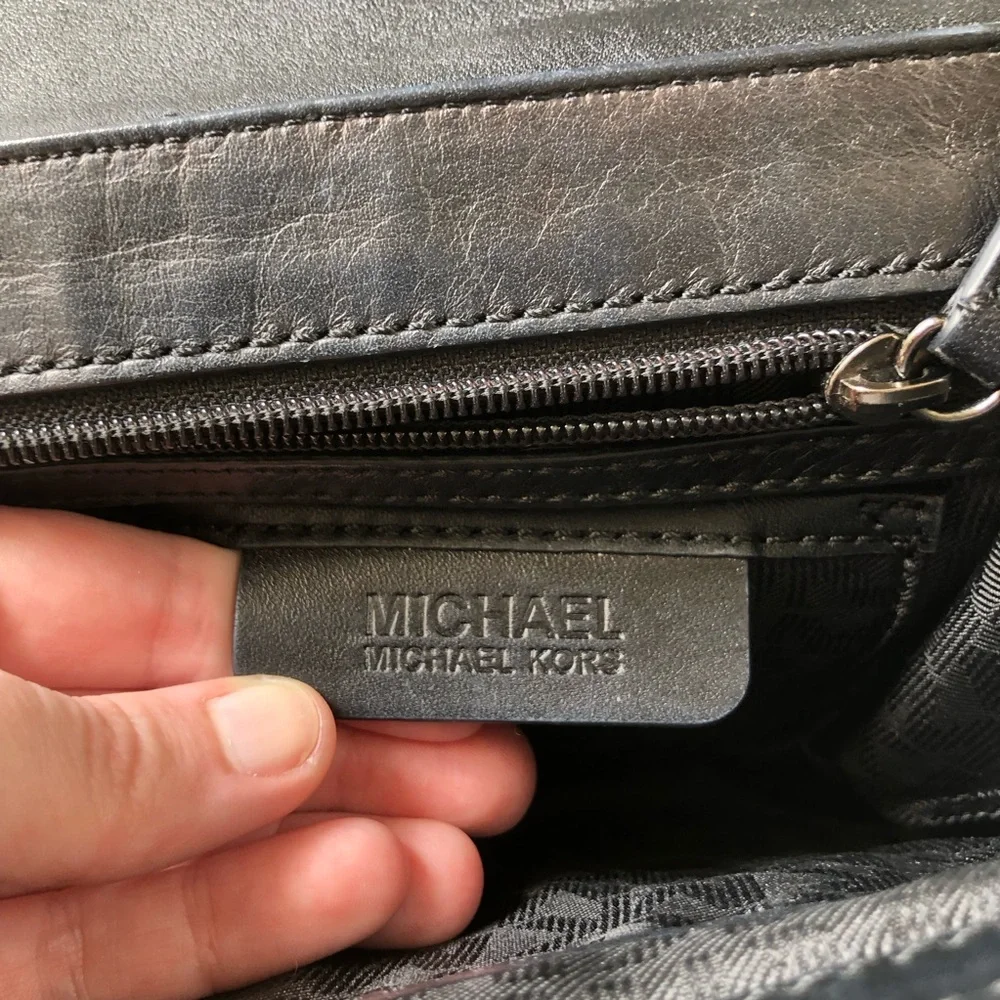 Michael Kors Callie All Black Patent Leather Lambskin Satchel Handbag Crossbody - Picture 12 of 14